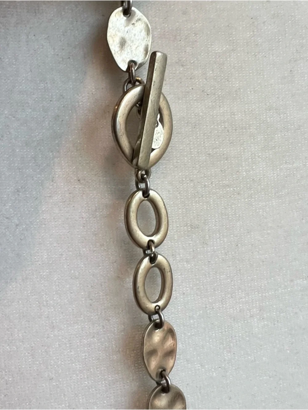 Light Gold-Tone Hammered Link Long Necklace with Pavé Accent Can be Doubled